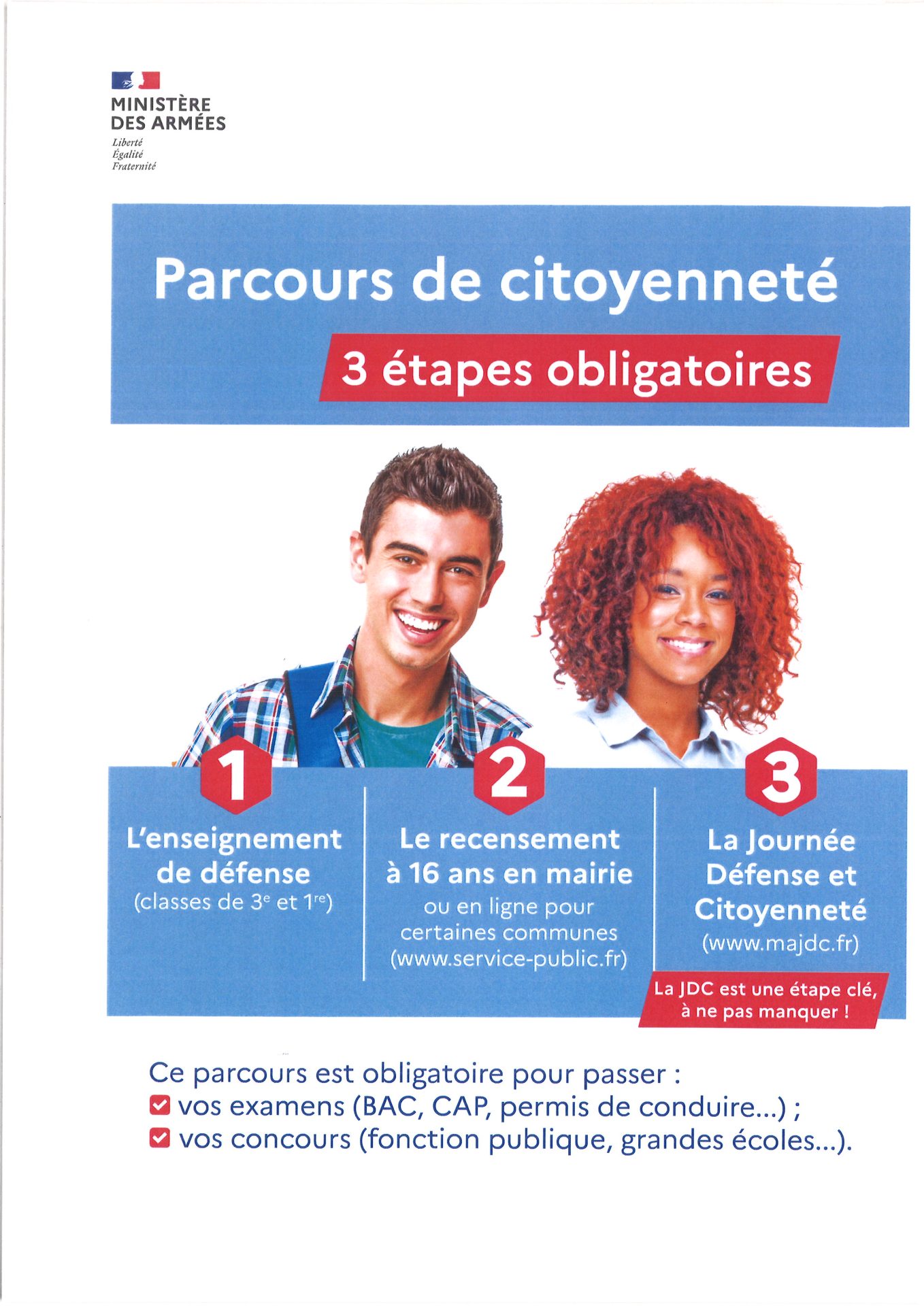 Lire la suite à propos de l’article Le recensement citoyen, JDC et Service national : Pensez à vous faire recenser en mairie entre 16 ans et 16 ans et 3 mois