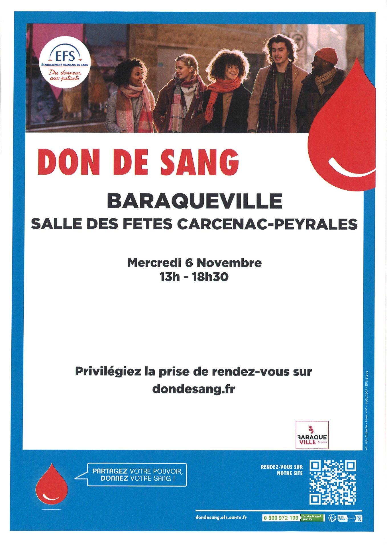 Lire la suite à propos de l’article Don de sang – Mercredi 06/11/2024 de 13h à 18h30 salle des fêtes de Carcenac-Peyralès