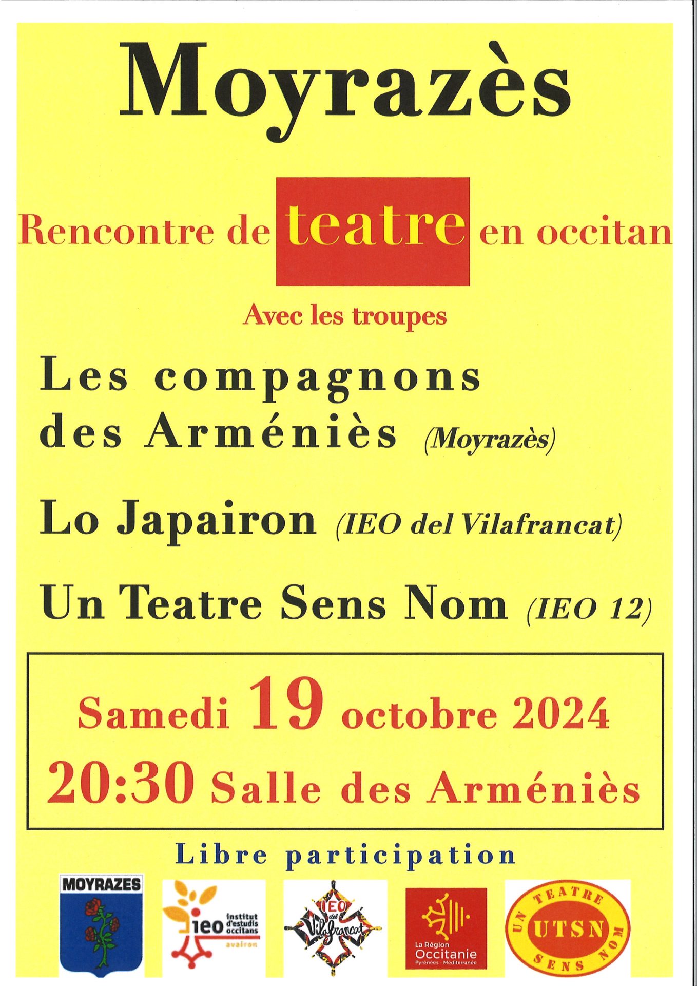 Lire la suite à propos de l’article IEO Avairon- Rencontre de teatre en occitan lo 19 de octobre de 2024 à Moirasés